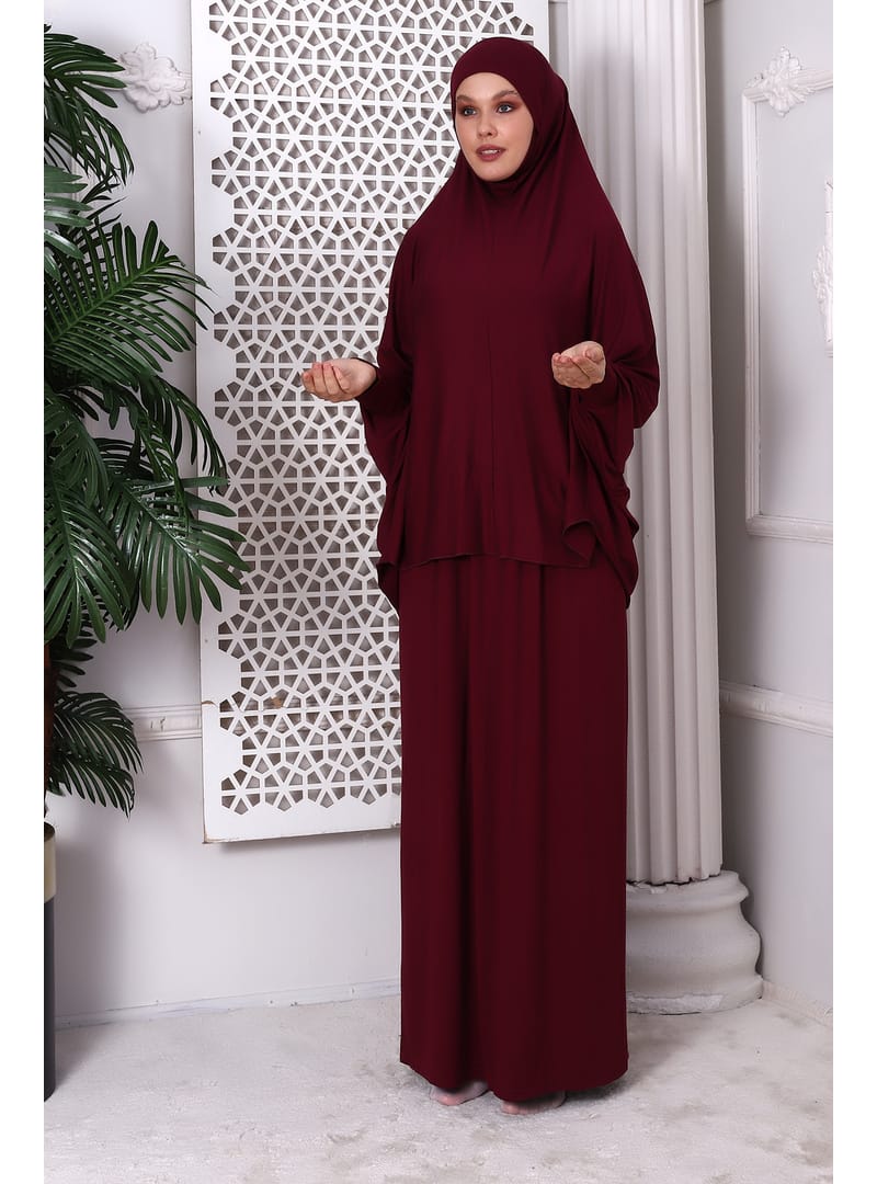 İki Parça Pratik Namaz Elbisesi 8016 Bordo Bordo - Resim 4