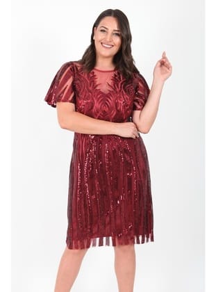 Büyük Beden 3253 Bordo Ara Boy Abiye Elbise BORDO