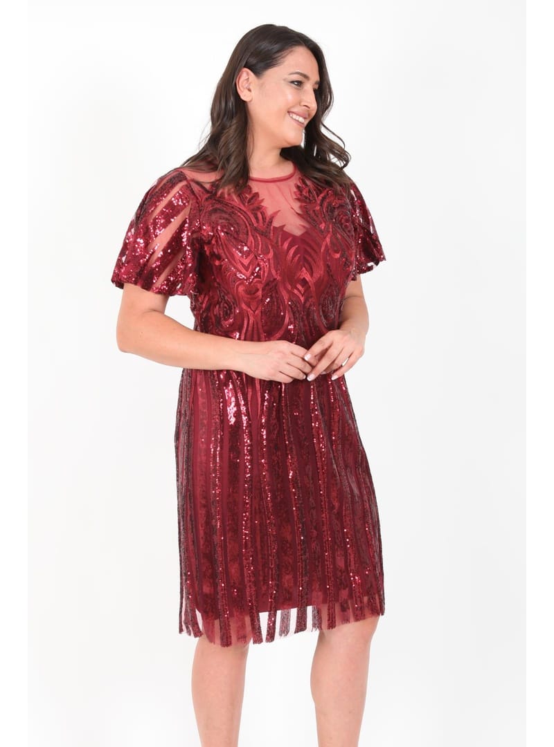 Büyük Beden 3253 Bordo Ara Boy Abiye Elbise BORDO - Resim 3