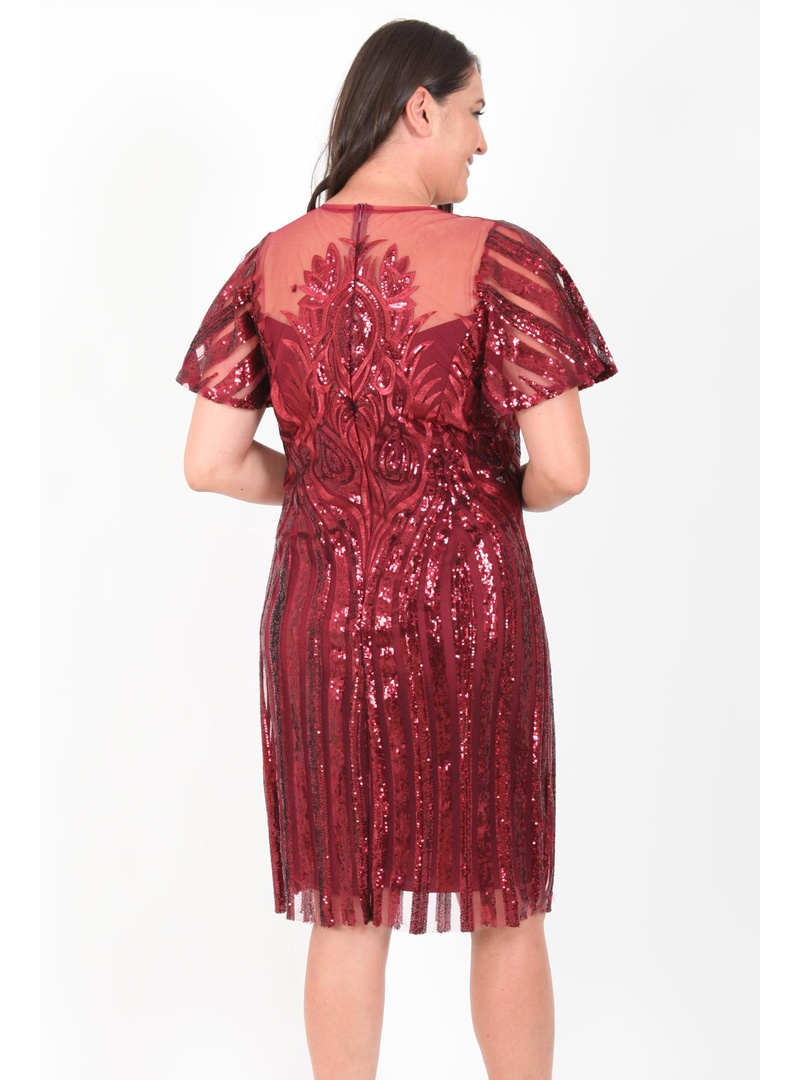 Büyük Beden 3253 Bordo Ara Boy Abiye Elbise BORDO - Resim 4