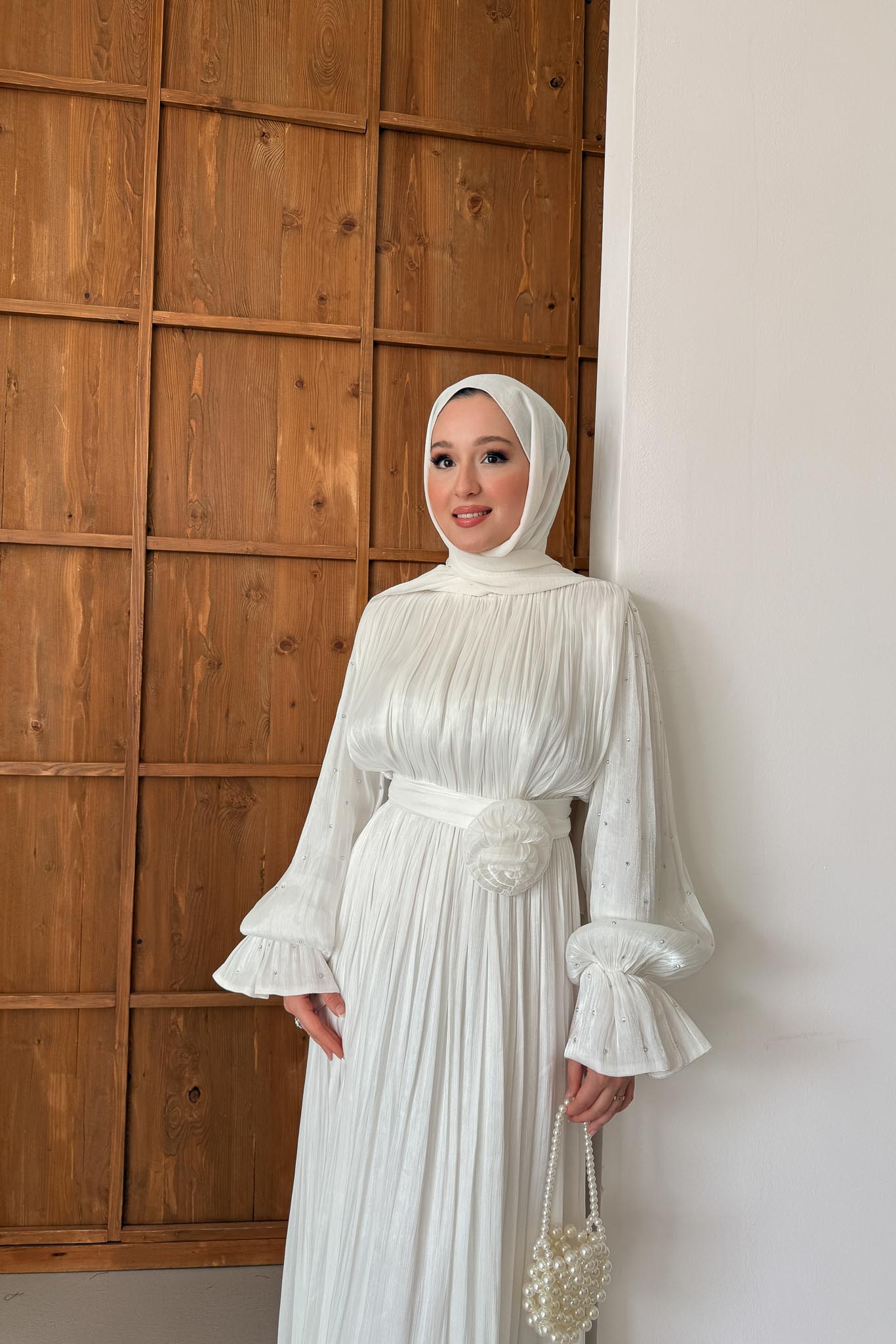 Maria İpek Taşlı Elbise Beyaz - Resim 2