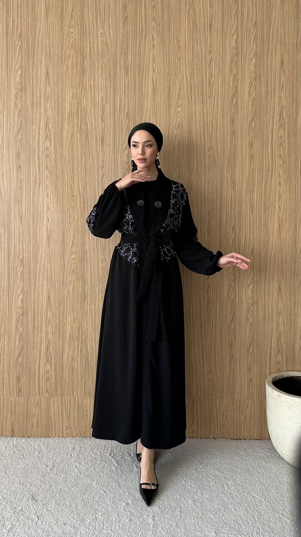 2861 O Abaya Takım-Siyah - Resim 2