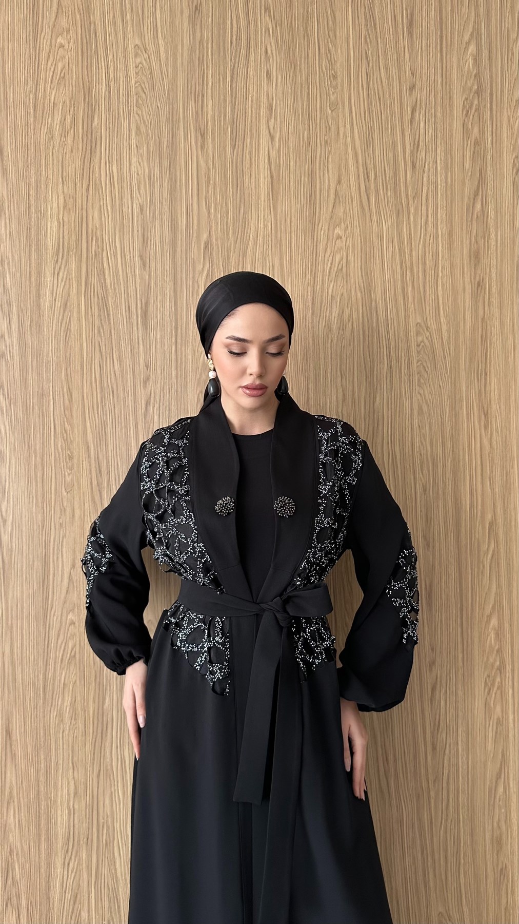 2861 O Abaya Takım-Siyah - Resim 3