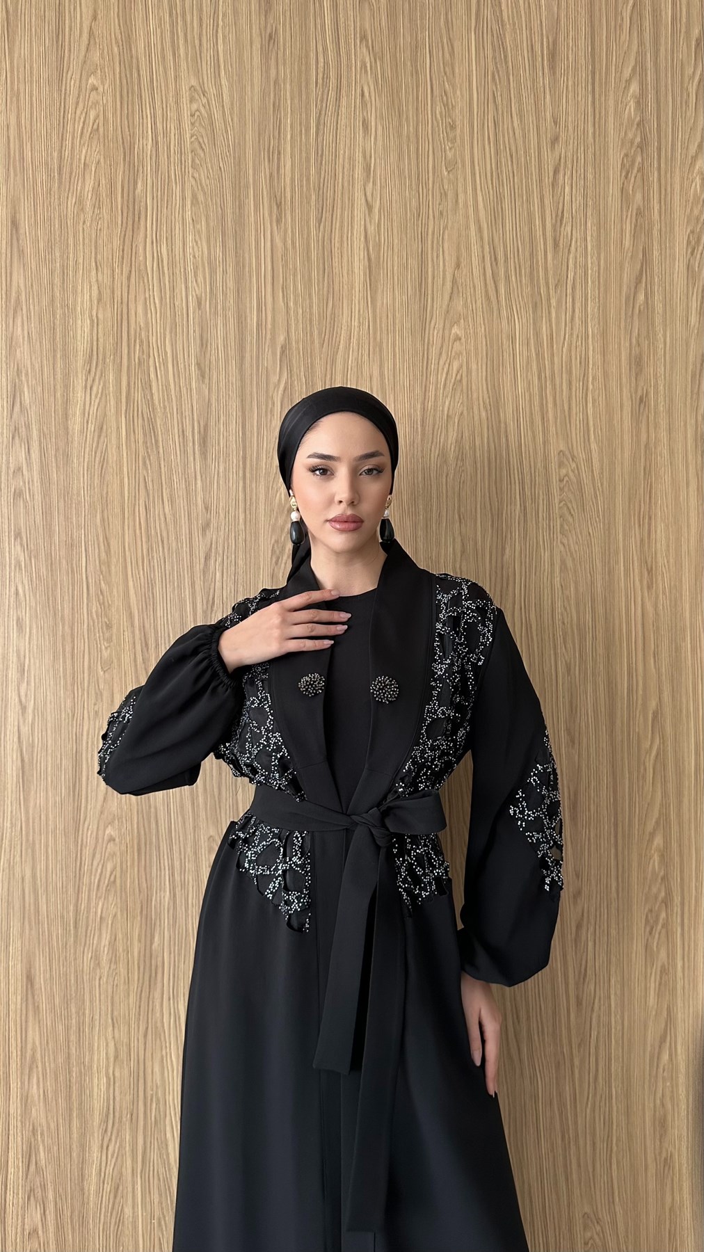 2861 O Abaya Takım-Siyah - Resim 4