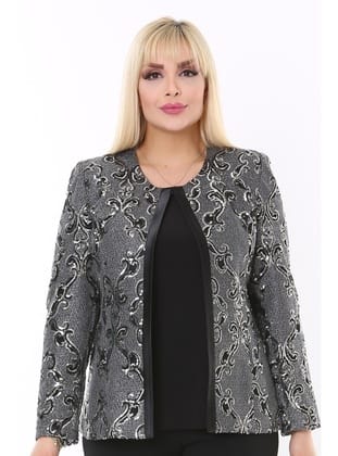 Büyük Beden 3724 Siyah-Gümüş Ceket+Bluz Takım SİYAH-GÜMÜŞ