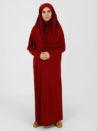 Tek Parça Namaz Elbisesi - Bordo - ZENANE