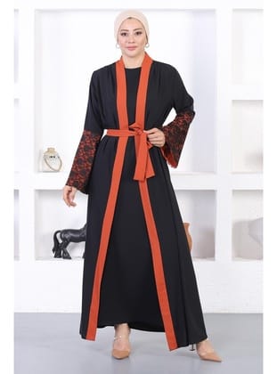 Dantel Detaylı Abaya Kiremit 12212