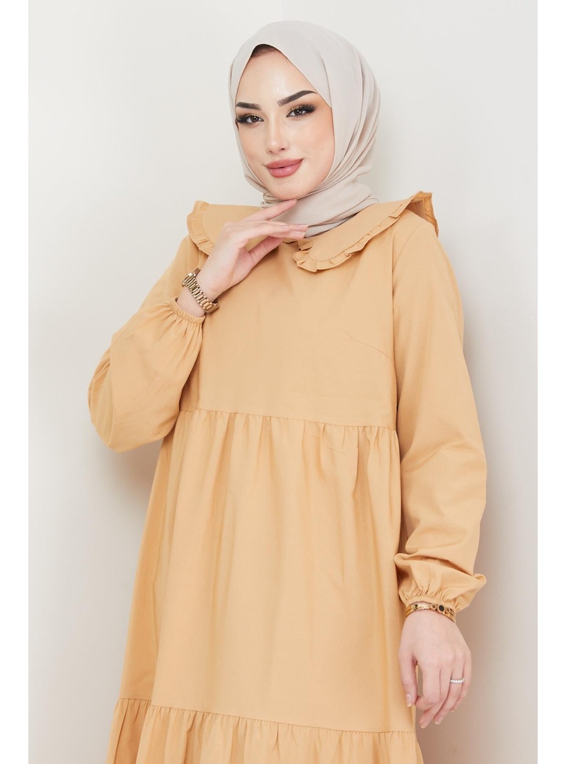 Bebe Yaka Tesettür Elbise Camel - Resim 2
