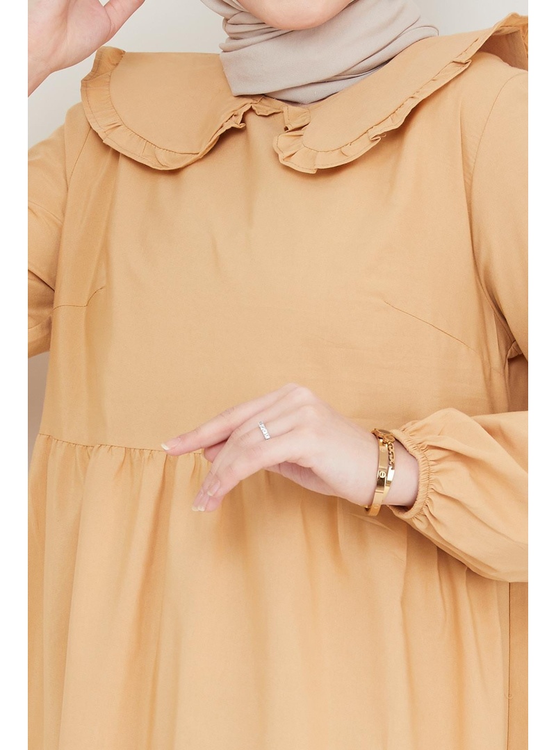 Bebe Yaka Tesettür Elbise Camel - Resim 3