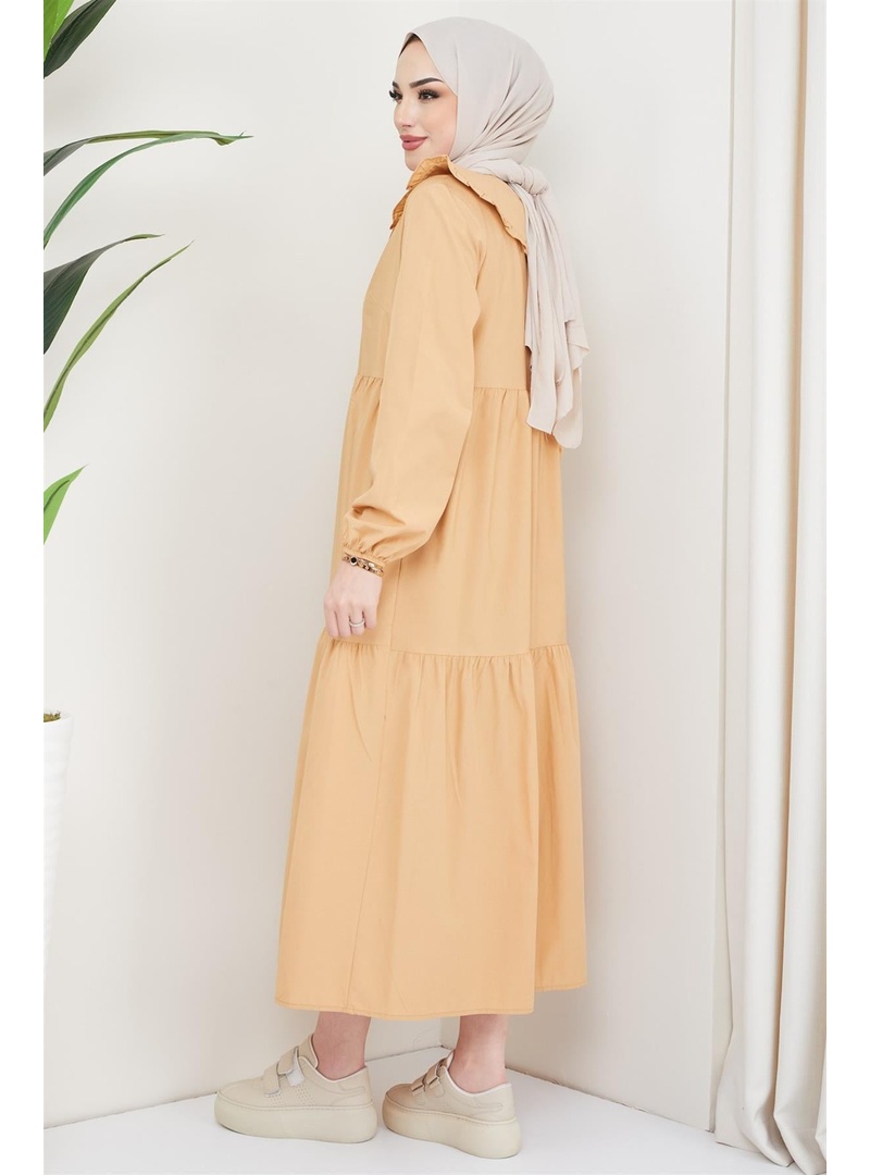Bebe Yaka Tesettür Elbise Camel - Resim 4