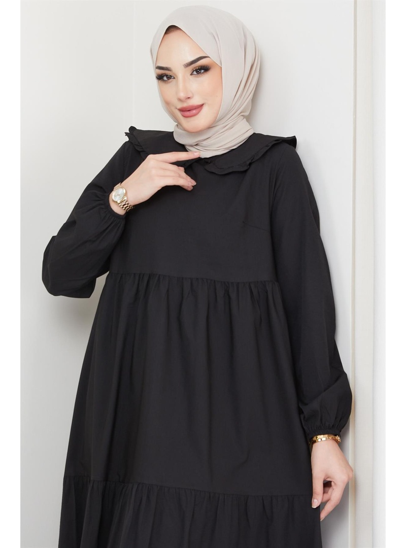 Bebe Yaka Tesettür Elbise Siyah - Resim 2
