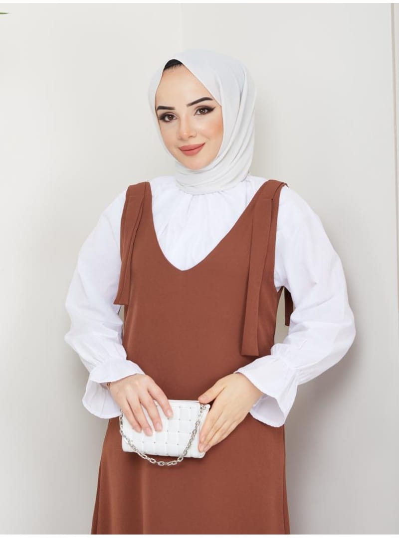 4678 Gömlek + Ji̇le Elbi̇se Kahverengi - Resim 2