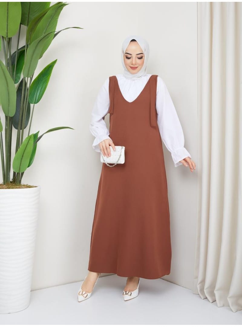 4678 Gömlek + Ji̇le Elbi̇se Kahverengi - Resim 4
