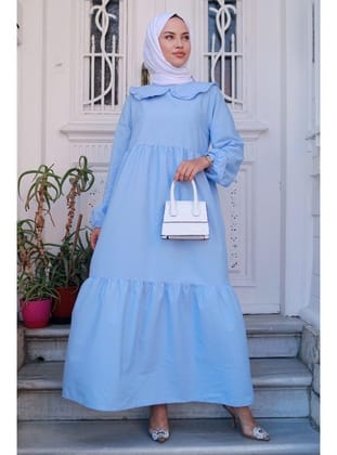 Bebe Yaka Tesettür Elbise Bebe Mavisi HM2080