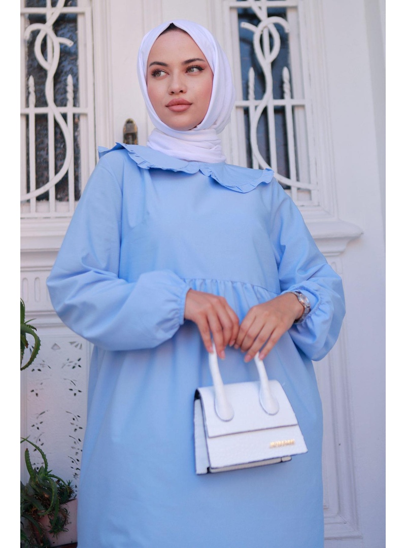 Bebe Yaka Tesettür Elbise Bebe Mavisi HM2080 - Resim 2