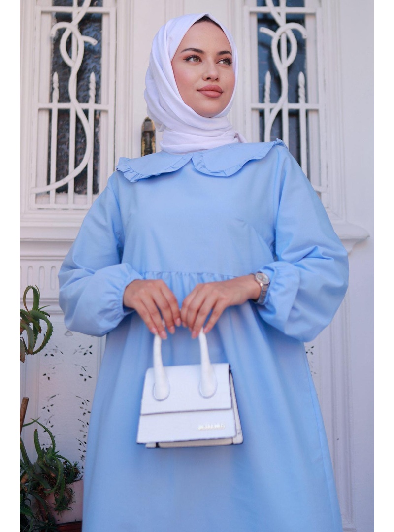 Bebe Yaka Tesettür Elbise Bebe Mavisi HM2080 - Resim 4