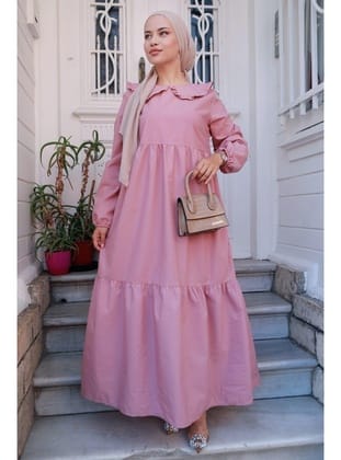 Bebe Yaka Tesettür Elbise Pembe HM2080