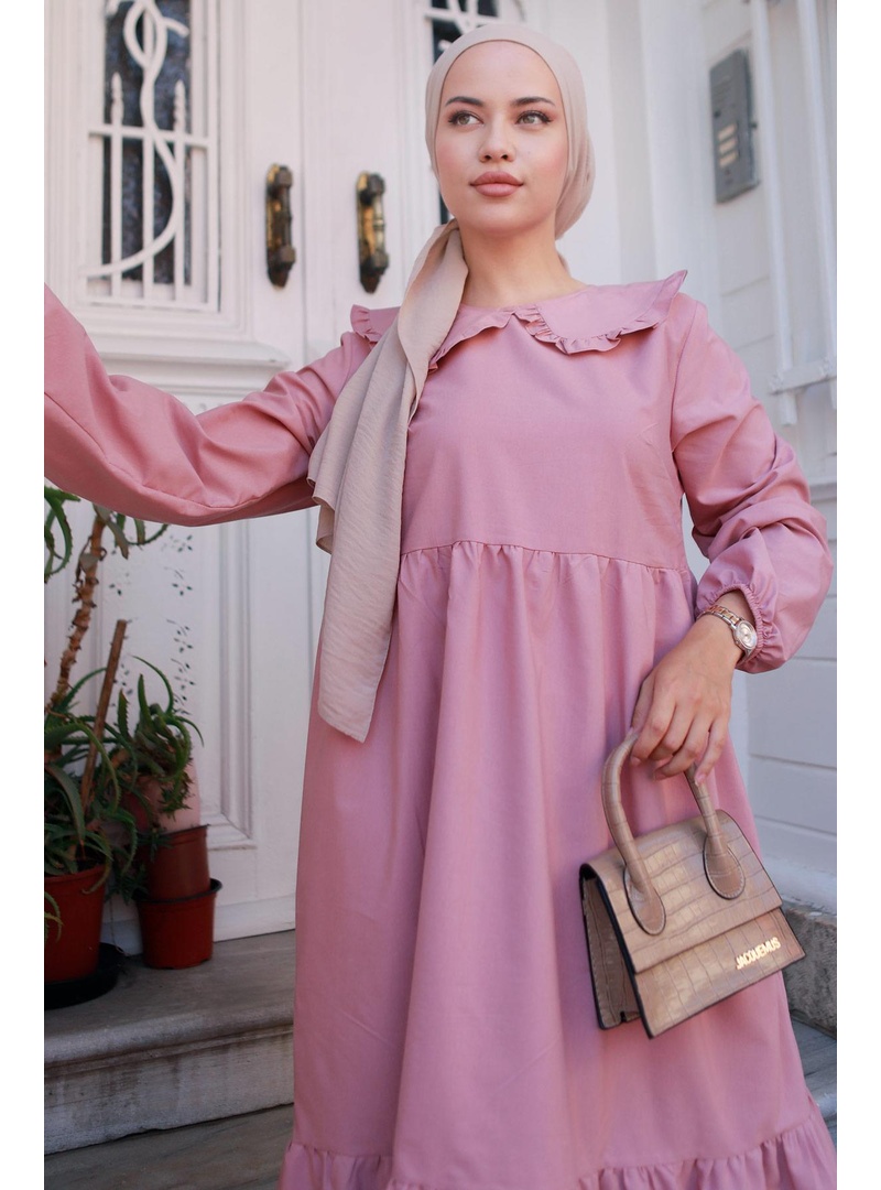 Bebe Yaka Tesettür Elbise Pembe HM2080 - Resim 2
