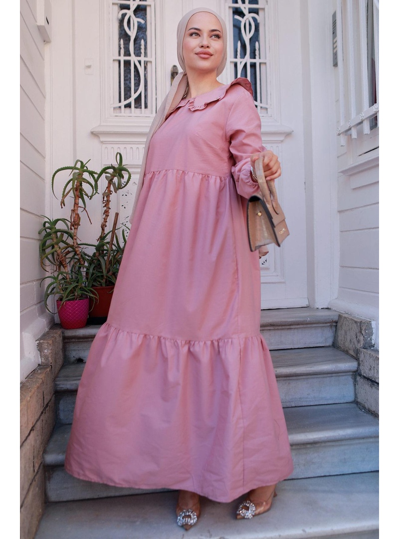Bebe Yaka Tesettür Elbise Pembe HM2080 - Resim 3