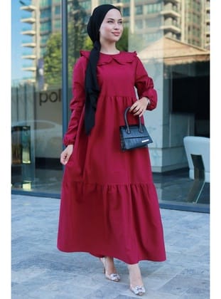 Bebe Yaka Tesettür Elbise Bordo HM2080