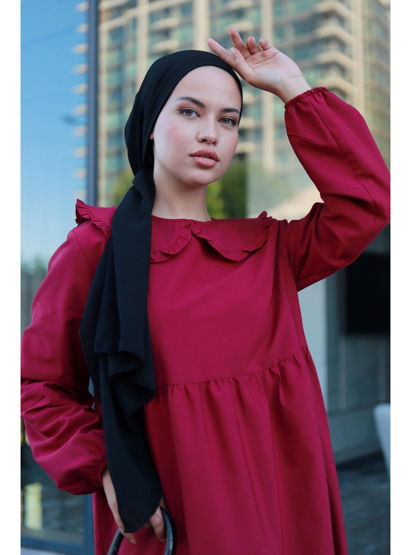 Bebe Yaka Tesettür Elbise Bordo HM2080 - Resim 4
