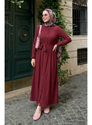 Lemina Kuşaklı Elbise - Bordo