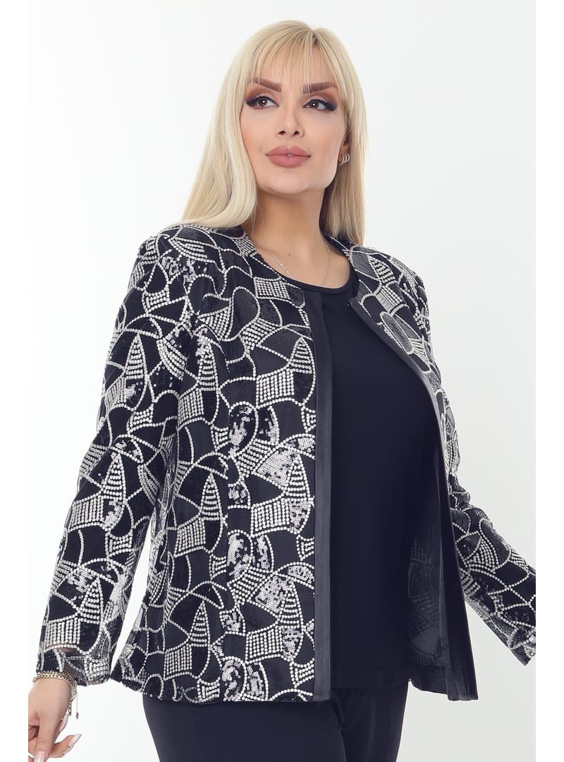 Büyük Beden 3784 Lacivert Ceket+Bluz Takım LACİVERT - Resim 2