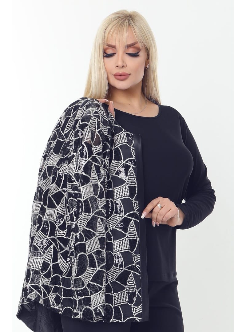 Büyük Beden 3784 Lacivert Ceket+Bluz Takım LACİVERT - Resim 4