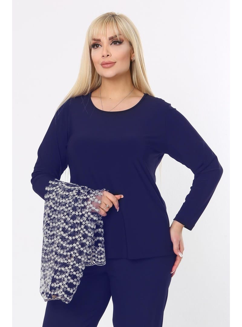 Büyük Beden 3779 Lacivert-Altın Ceket+Bluz Takım LACİ ALTIN - Resim 4