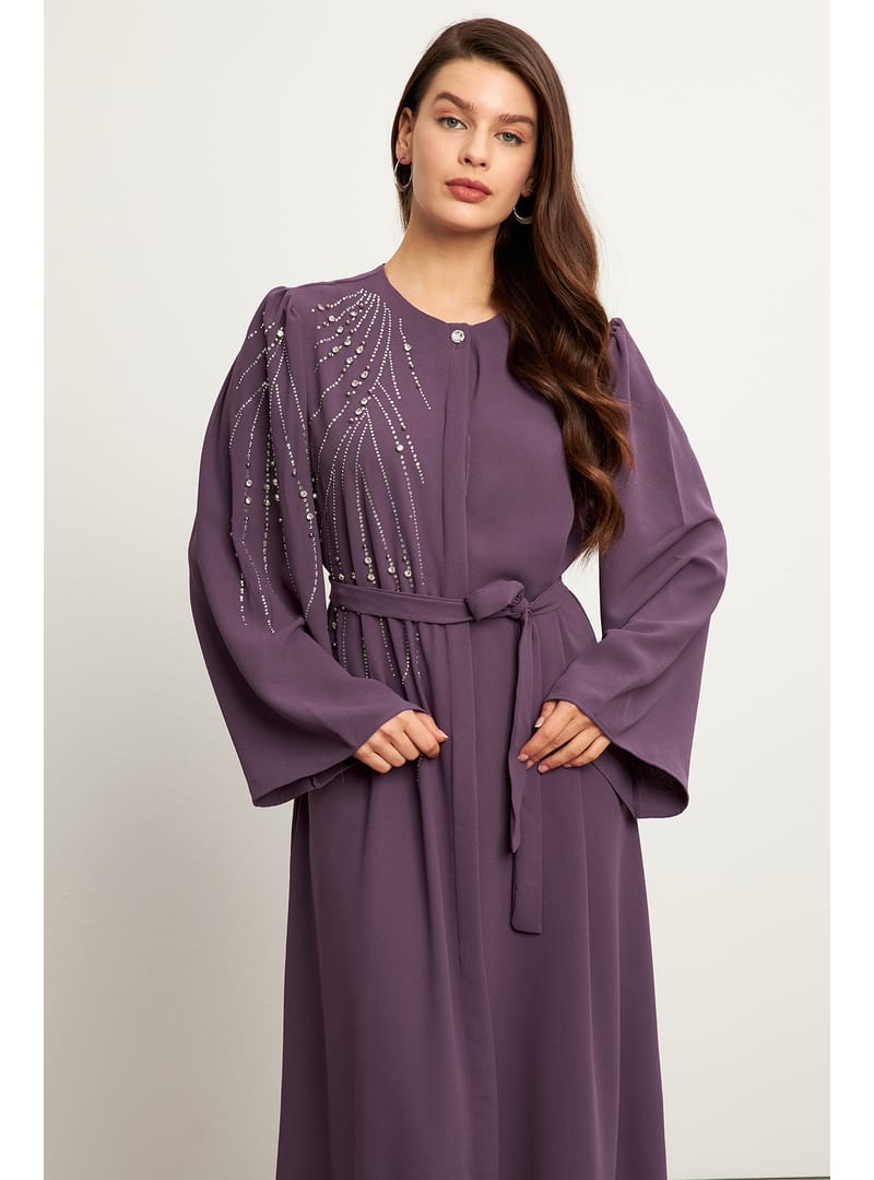 Viona Taşlı Abaya - Leylak - Resim 2
