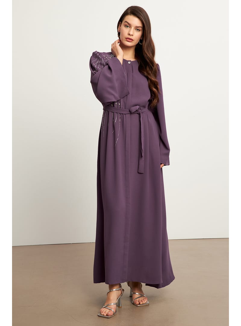 Viona Taşlı Abaya - Leylak - Resim 4