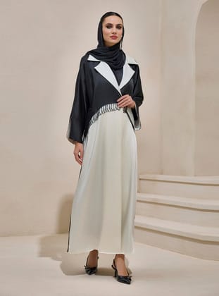 ELEGANT ABAYA - Siyah - Ekru - AL SHEIKHA