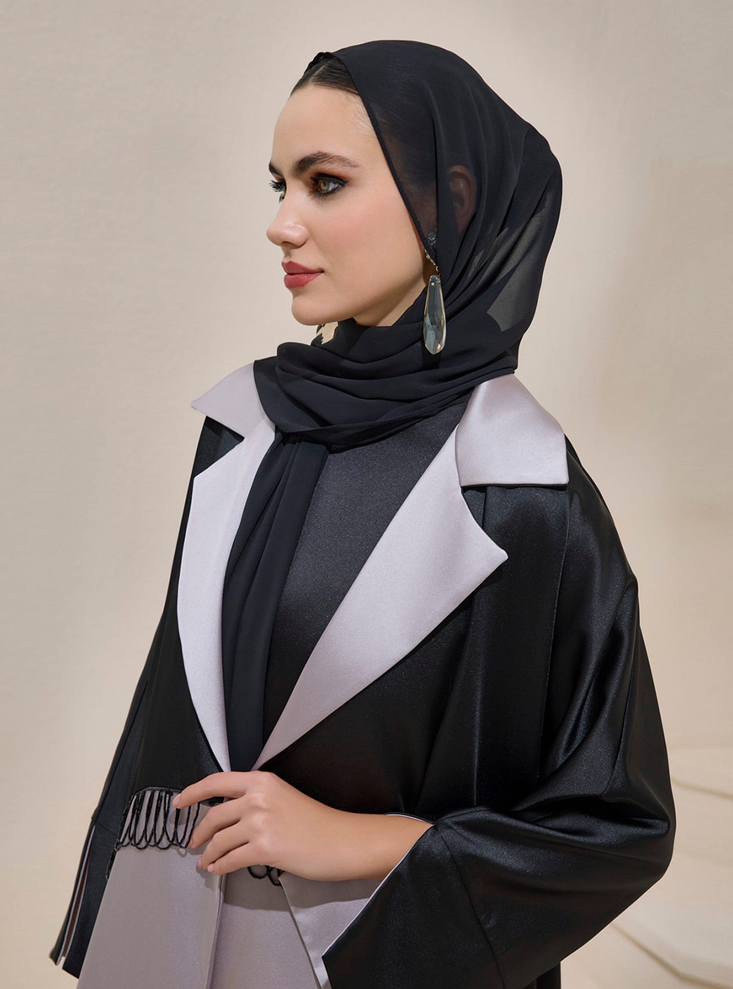 ELEGANT ABAYA - Siyah - Vizon - AL SHEIKHA - Resim 2
