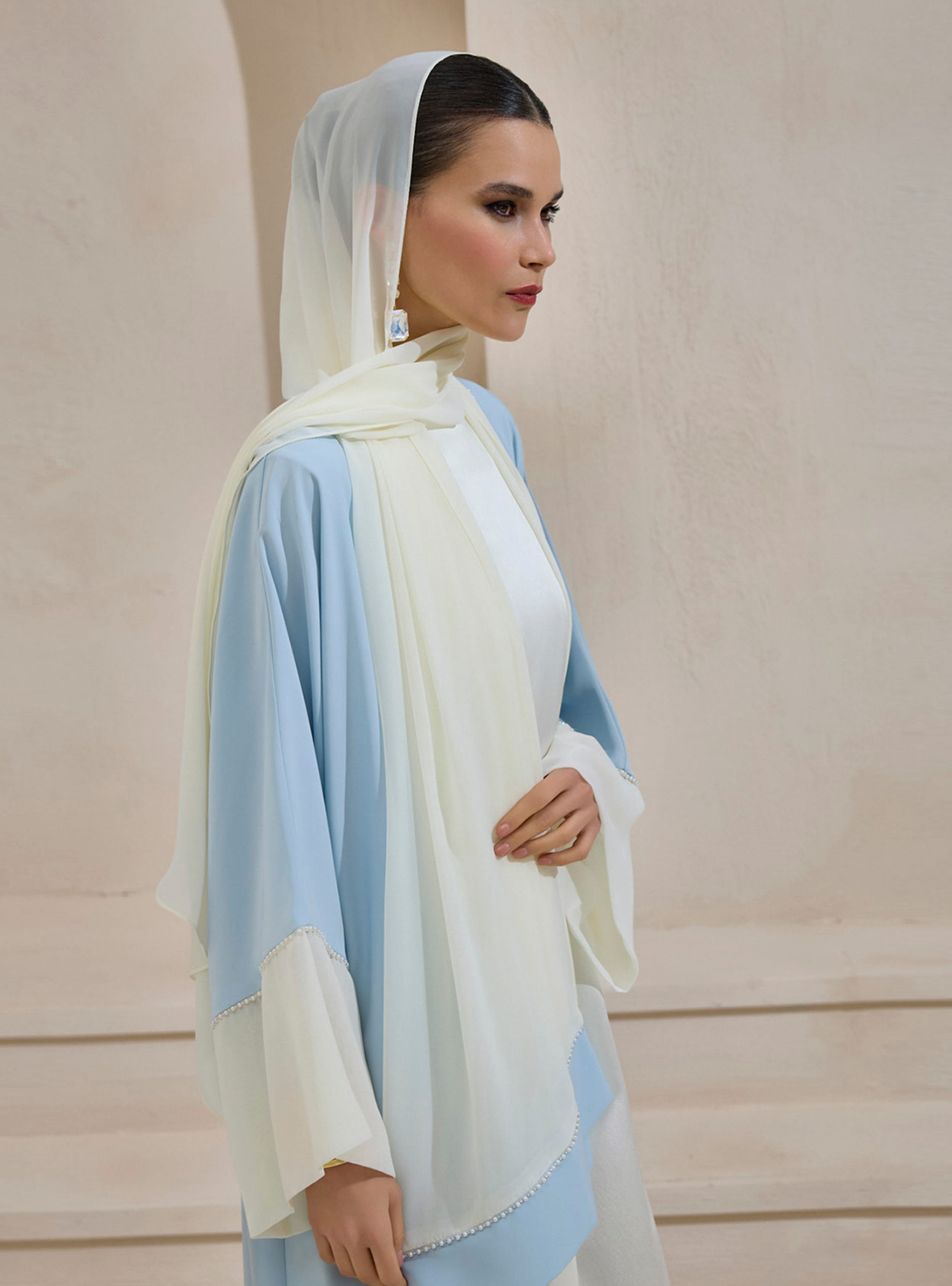 PEARL SAHRA ABAYA SET - Açık Mavi - AL SHEIKHA - Resim 2