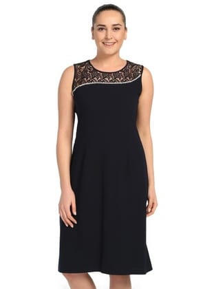 LADIES FIRST Büyük Beden 2577 Lacivert Kısa Abiye Elbise LACİVERT
