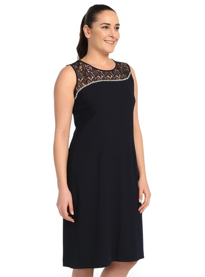LADIES FIRST Büyük Beden 2577 Lacivert Kısa Abiye Elbise LACİVERT - Resim 3