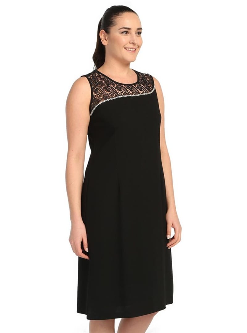 LADIES FIRST Büyük Beden 2577 Siyah Kısa Abiye Elbise SİYAH - Resim 3