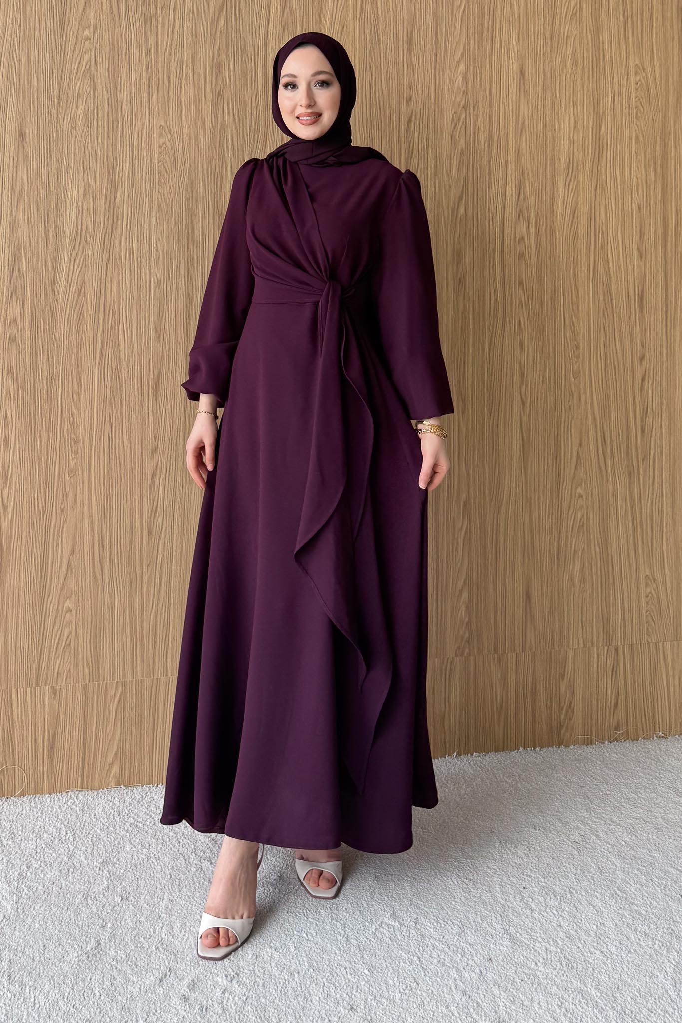 Bağlamalı Elbise Mürdüm - Resim 2