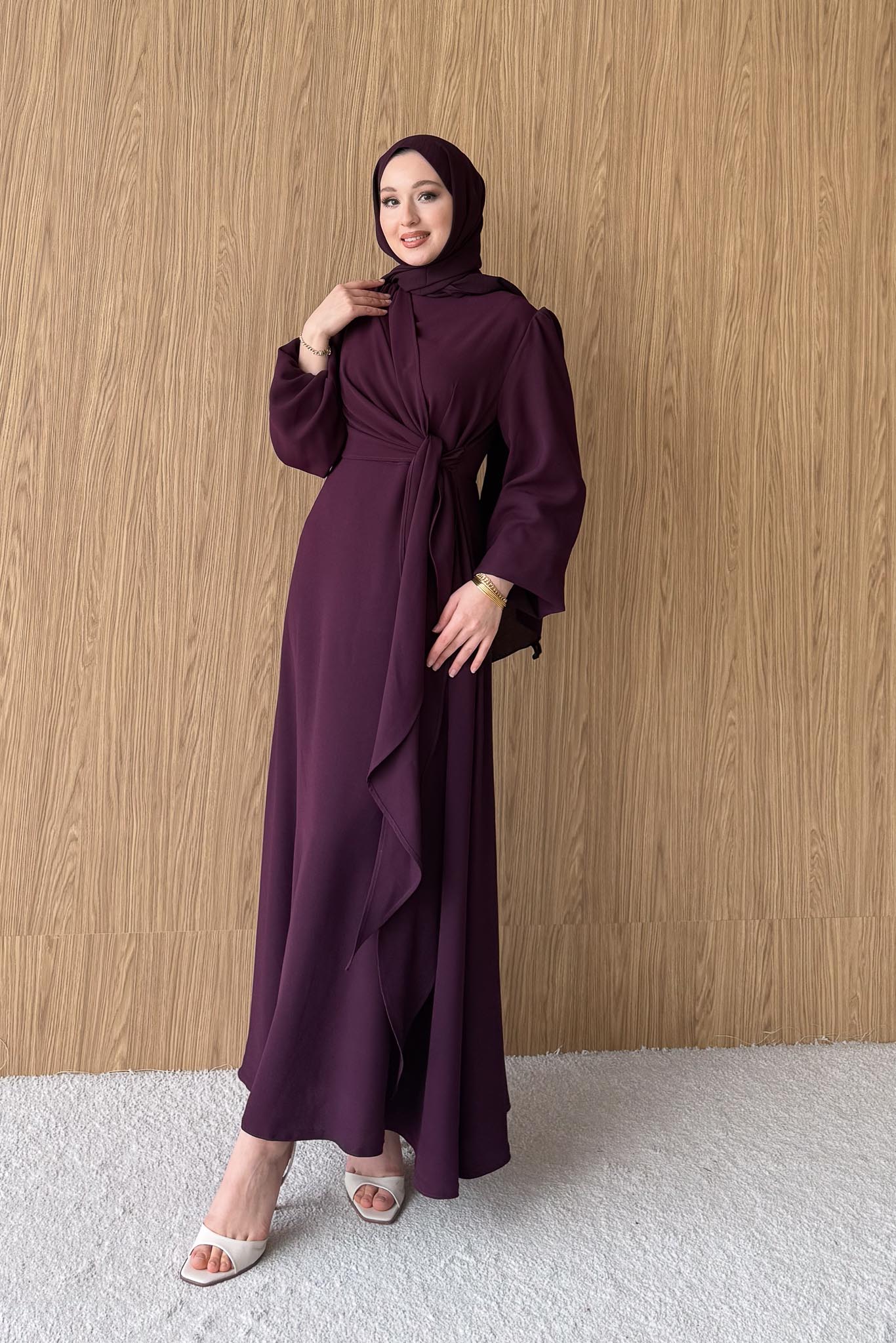 Bağlamalı Elbise Mürdüm - Resim 3