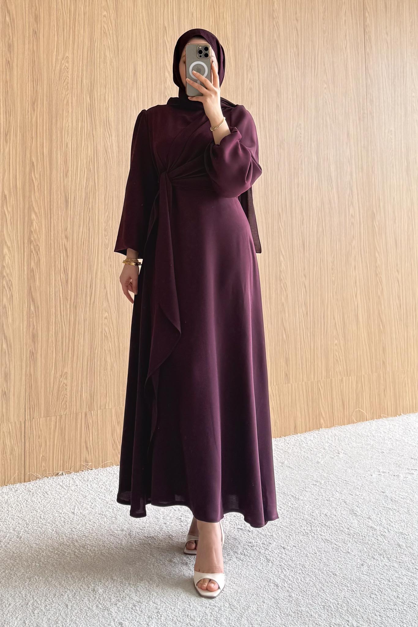 Bağlamalı Elbise Mürdüm - Resim 4