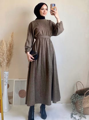 6262 - Mevlana Model Tesettür Elbise Camel-I11