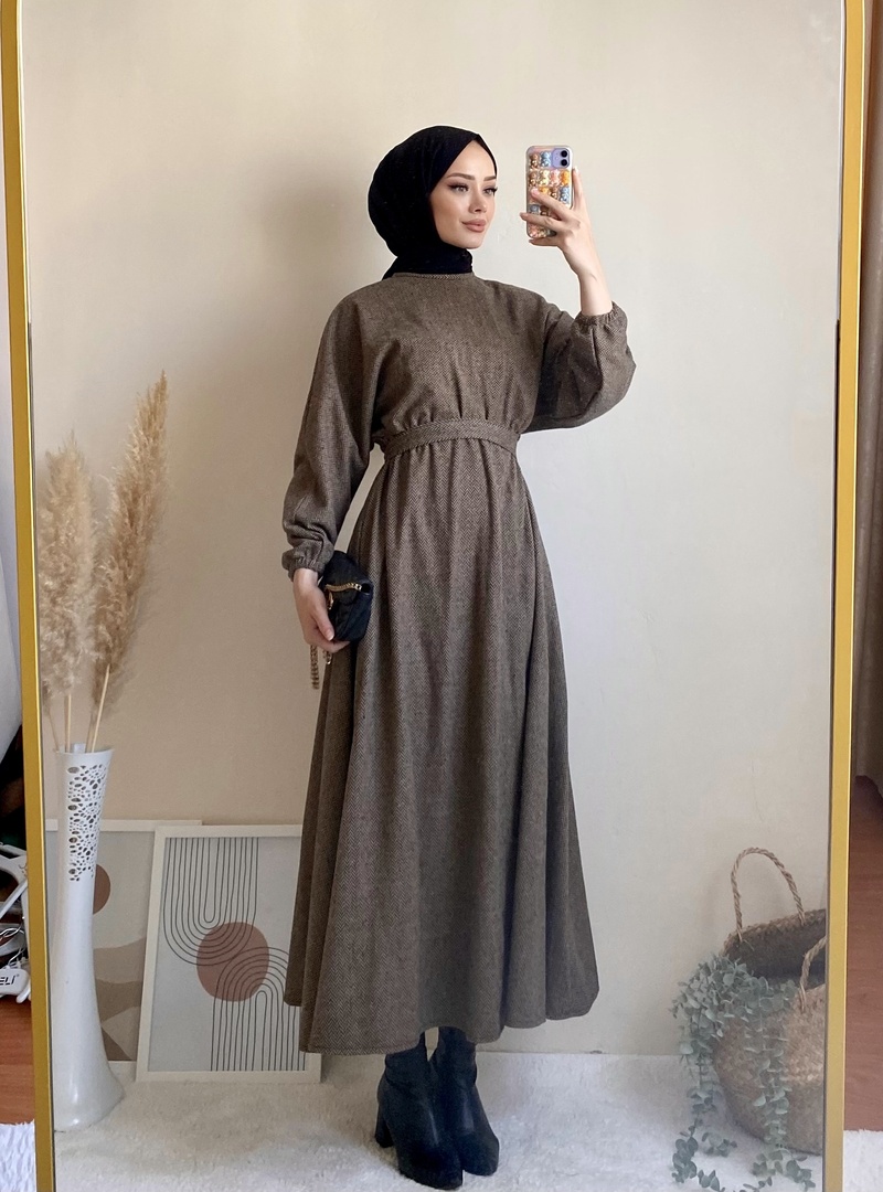 6262 - Mevlana Model Tesettür Elbise Camel-I11 - Resim 2