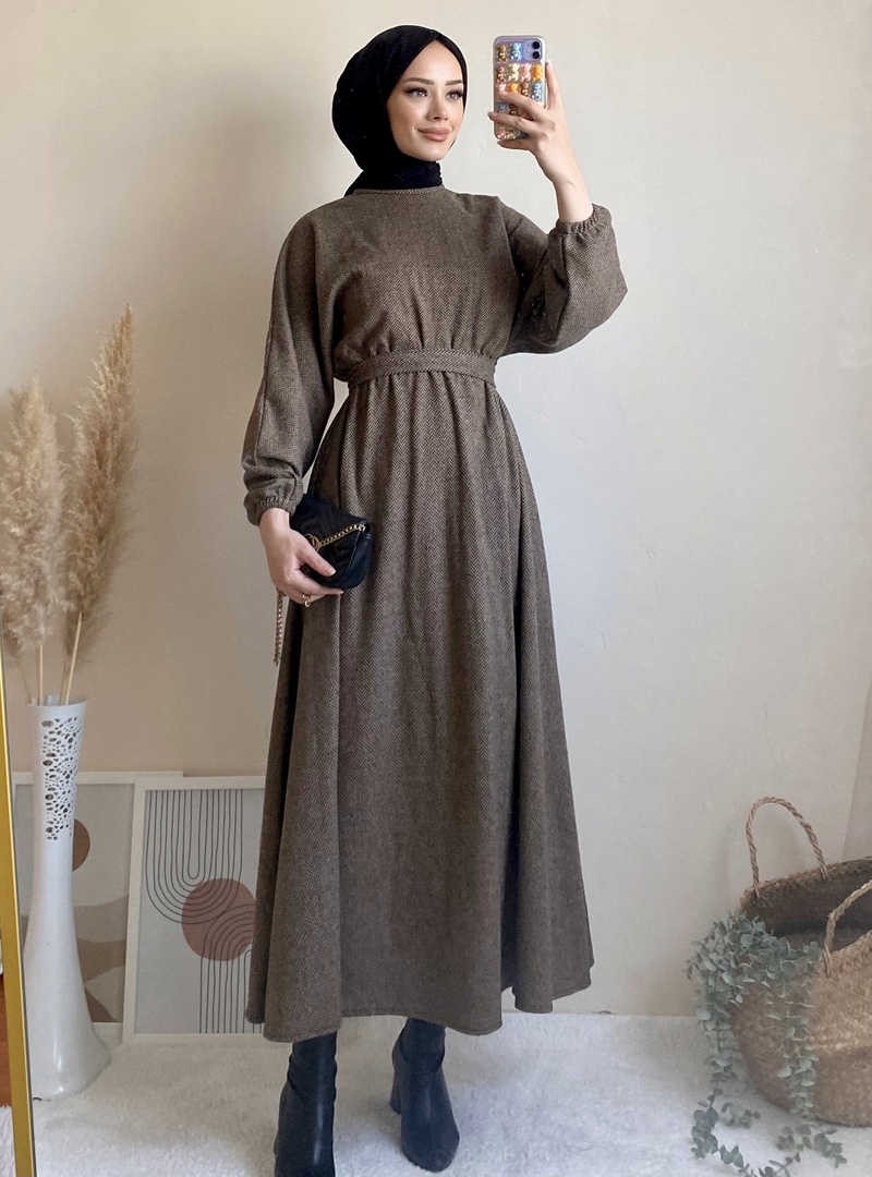 6262 - Mevlana Model Tesettür Elbise Camel-I11 - Resim 3