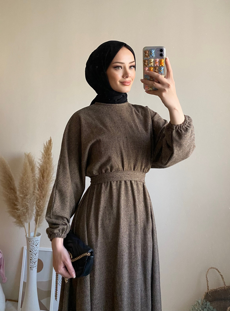 6262 - Mevlana Model Tesettür Elbise Camel-I11 - Resim 4