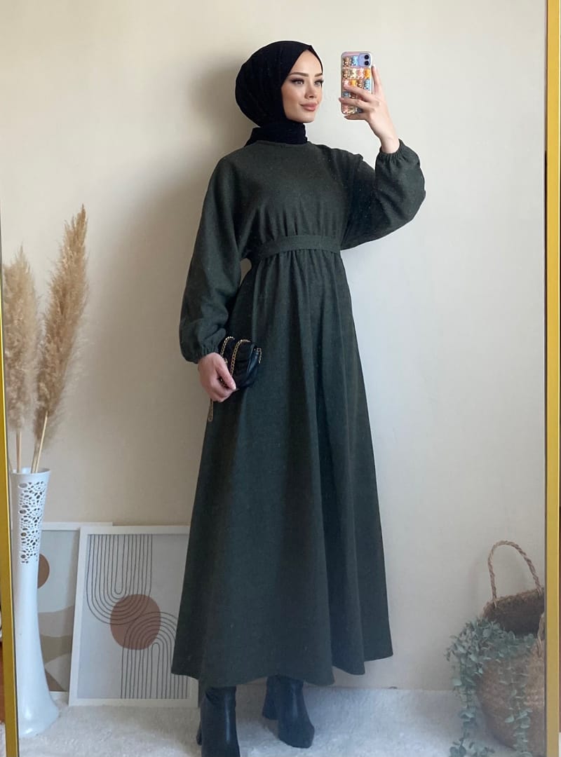 6262 - Mevlana Model Tesettür Elbise Haki̇-I11 - Resim 2