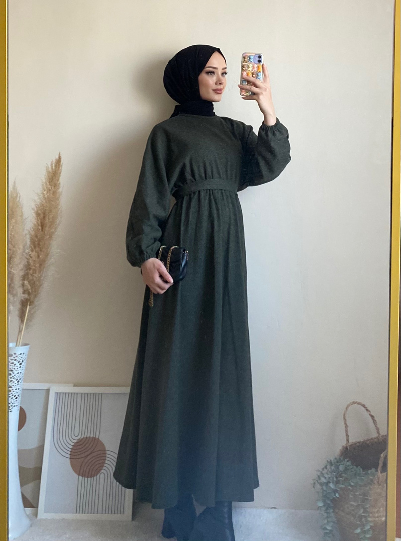 6262 - Mevlana Model Tesettür Elbise Haki̇-I11 - Resim 3