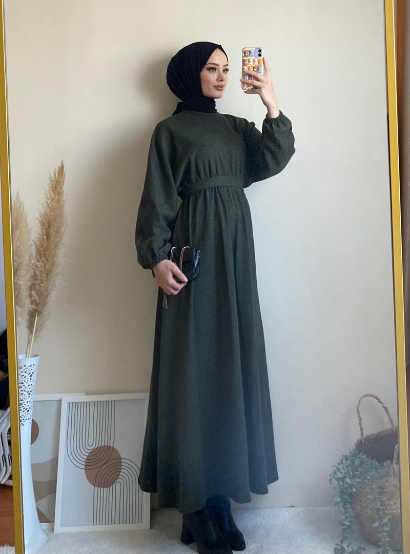 6262 - Mevlana Model Tesettür Elbise Haki̇-I11 - Resim 4