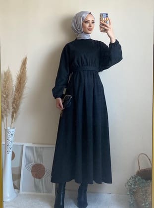 6262 - Mevlana Model Tesettür Elbise Si̇yah-I11