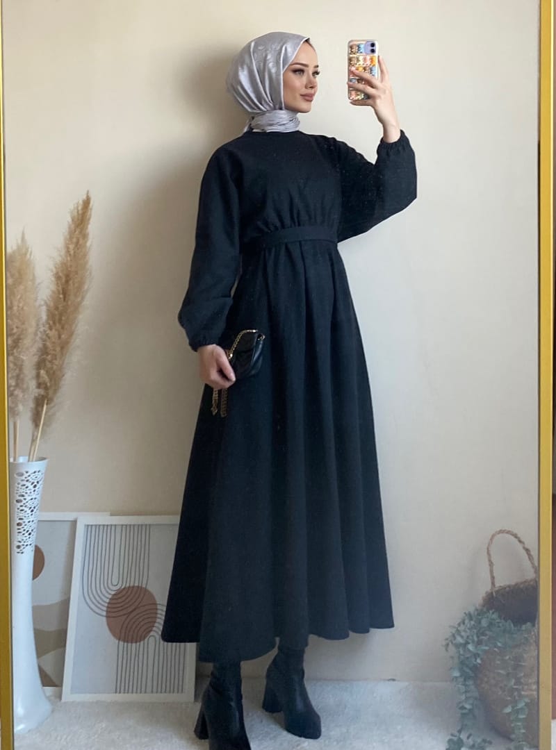 6262 - Mevlana Model Tesettür Elbise Si̇yah-I11 - Resim 2