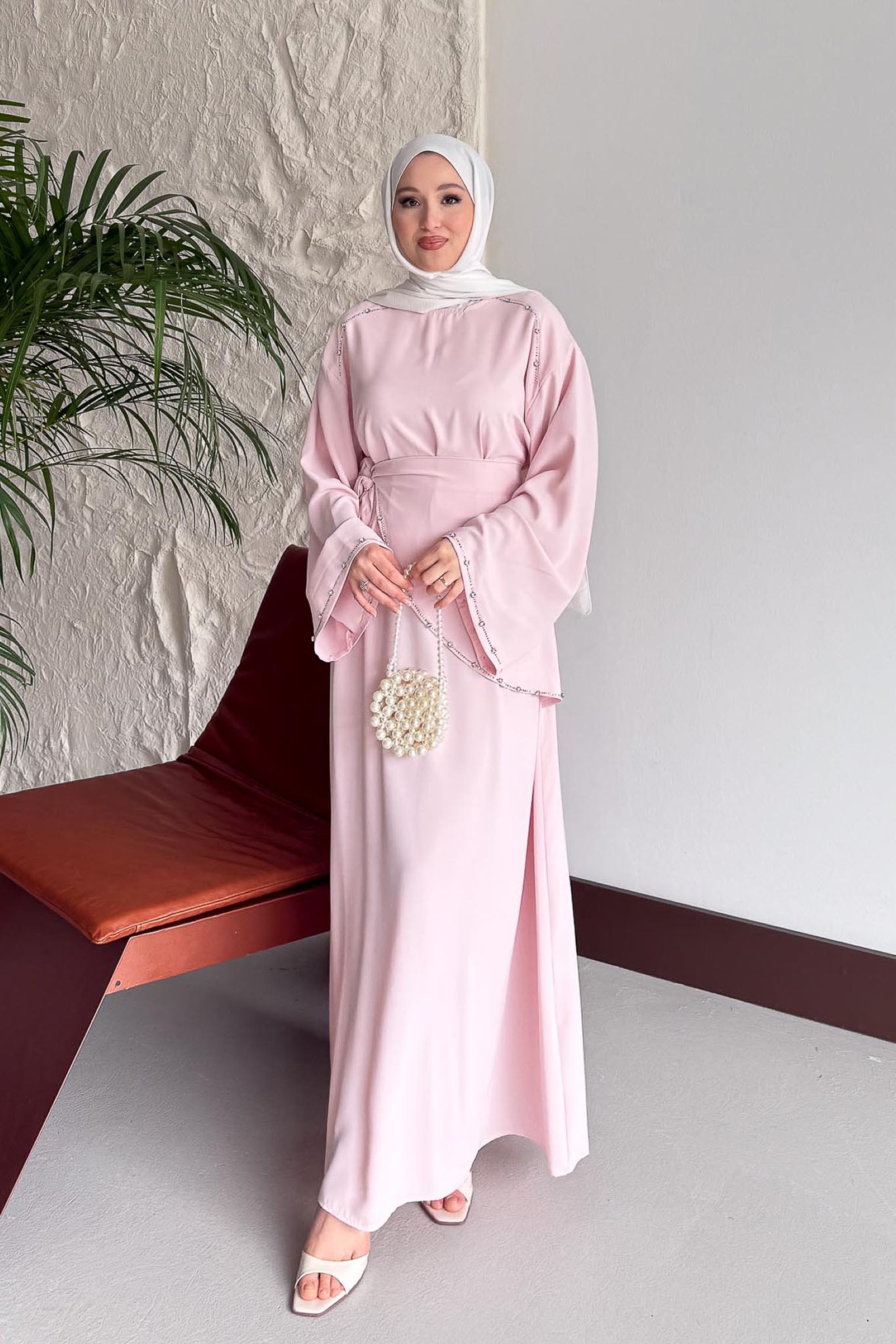Taş Detaylı Abiye Elbise Pembe - Resim 2